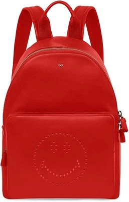 Bolso Mochila Anya Hindmarch Guiño Cara Sonriente Cuero Rojo Mediano Borla AH NUEVO SIN ETIQUETAS Foto 1 de 4