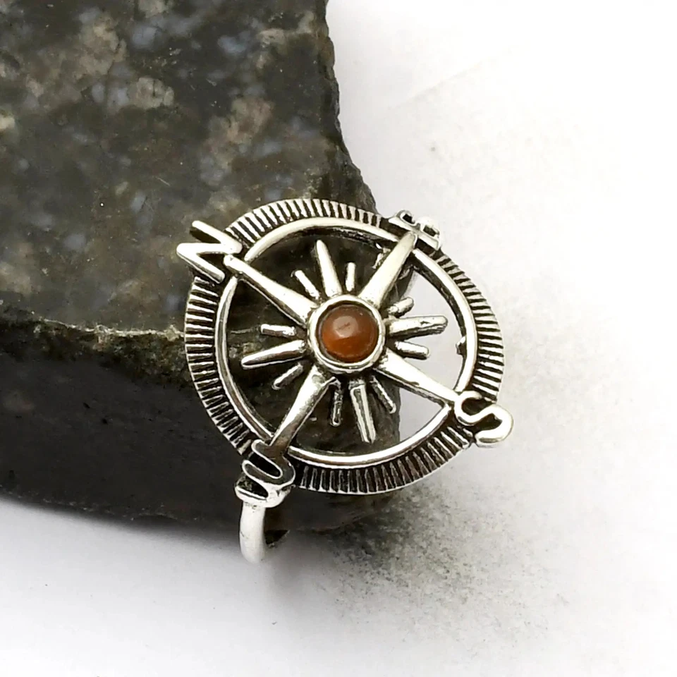 Carnelian 宝石民族手工戒指首饰适用于新年美国尺寸-9 AR 41931 — 第 1/1 张图片