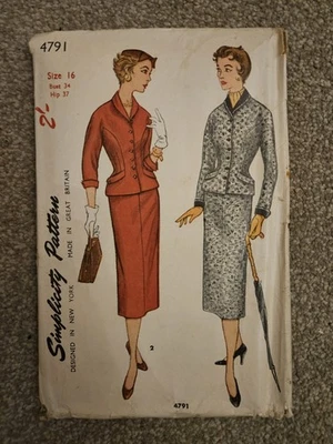 UNCUT Vintage 1950s Sewing Pattern - Slender Two-Piece Suit. Size 16 Bust 34 - Image 1 of 2