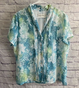 Blusa floral de mujer Alfred Dunner manga corta verde azulado/verde/blanco talla 16 - Imagen 1 de 8