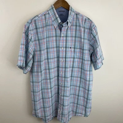IZOD Saltwater Seaport Poplin Mens LT Tall Large Multicolor Plaid Short Sleeve - Image 1 of 4