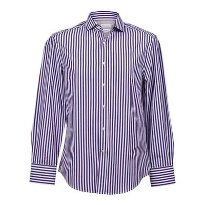 BRUNELLO CUCINELLI MEN'S 100% COTTON SLIM FIT STRIPED BUTTON DOWN DRESS SHIRT - Image 1 of 2