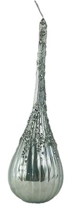 Tear Drop Silver Glass Glitter Christmas Ornament Roman Inc 8” Holiday Ice Drop - Picture 1 of 11