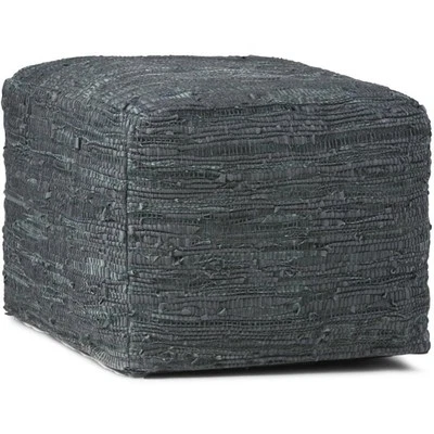 Pemberly Row Modern Boho Square Pouf in Gray Woven Genuine Leather - Image 1 of 4