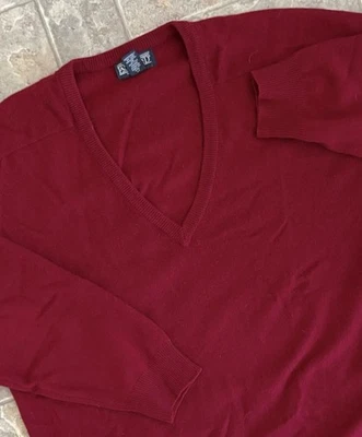 Lands End Sweater Mens Large 42-44 Dark Red 100% Cashmere V-neck - Image 1 of 4