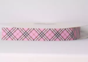 PINK PLAID SQUARE design 7/8" Grosgrain Ribbon 1,3,5,10 Yards FACE MASK HAIR BOW - Picture 1 of 1