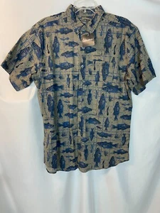 Eddie Bauer Size L-Tall Brown & Navy Print Men's Sport Shirt NWT - Picture 1 of 4