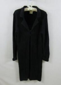 St. John's Bay black rib knit 100% cotton long sleeve sweater/coat *Sz L*