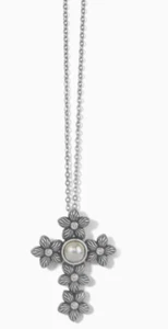 Brighton Bloom Cross Pearl Necklace Pendant Flower NWT $78 - Picture 1 of 2