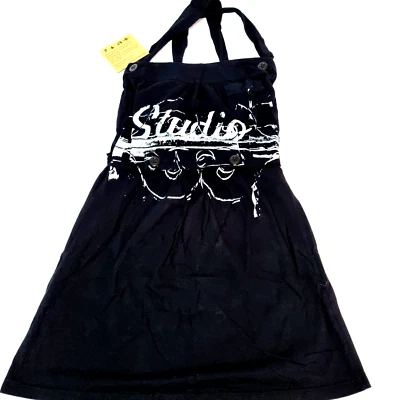 We Walk Dungaree Women Size S Black White Studio Hand Printed Art Waist Tie $59 - Image 1 of 4