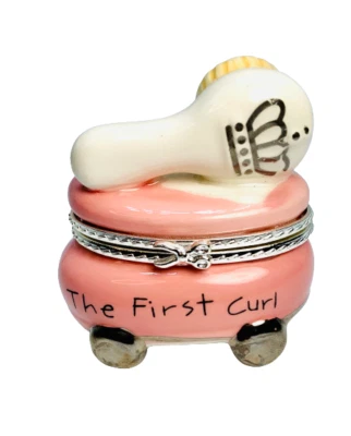 First Curl Trinket Box Little Princess Pink Baby Girl Keepsake Mud Pie Ceramic - Image 1 of 4
