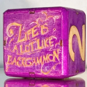 DAS LEBEN IST VIEL WIE BACKGAMMON - lila & gold - Backgammon Doppelwürfel - 36 mm - Bild 1 von 8
