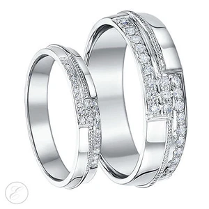 His & Hers 9ct Weißgold 4 mm und 6 mm Diamantringe - Bild 1 von 3