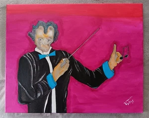The Conductor Original Acrylic Painting Canvas Signed Vytas 16x20 - Picture 1 of 5