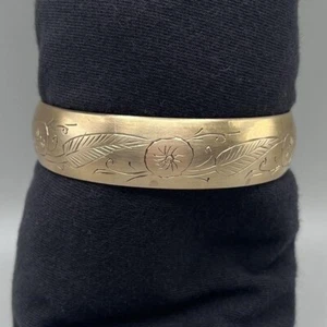 Vintage Indien Boho Hippie Chunky Goldfarben Floral Gravur Armreif Armband - Bild 1 von 8