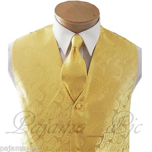 MEN'S Gold XS to 6XL Paisley Dress Vest Waistcoat & and Neck tie wedding party - Picture 1 of 5