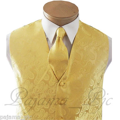 MEN'S Gold XS to 6XL Paisley Dress Vest Waistcoat & and Neck tie wedding party - Image 1 of 4