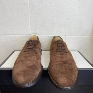 Salvatore Ferragamo Studio Cap Toe Brown Suede Oxford Dress Shoes Mens Size 10 B - Picture 1 of 8