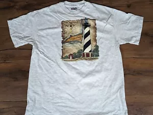 Vintage 90s Cape Hatteras Lighthouse Travel T-Shirt Medium Single Stitch OBX NC - Picture 1 of 7