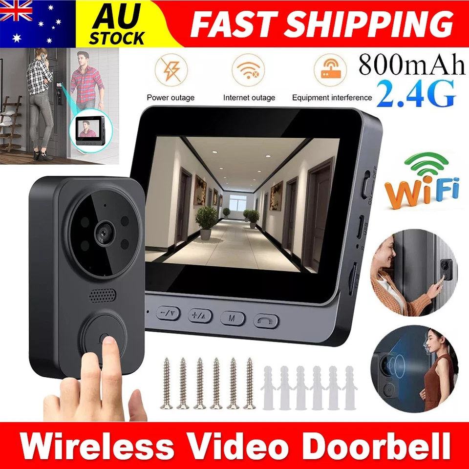 2.4G Smart WiFi Wireless Visual Intercom Video Doorbell Monitor 4.3'' IPS Screen - image 1 of 4