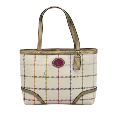 Coach Peyton Small Tattersall Plaid Tote F48586 Coated Canvas w/ Leather Trim - Image 1 of 4