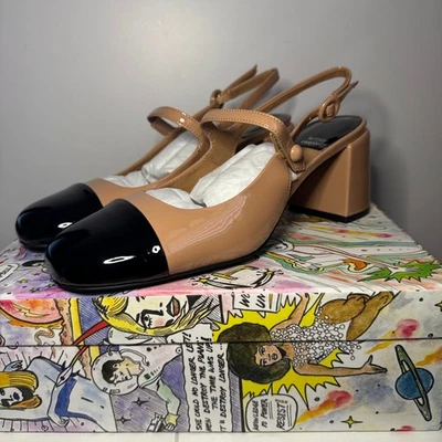 Nuevo Jeffrey Campbell Dollz Puntera Gorra Zapatos con Cordones Beige Negro Hebilla Talla 10 Foto 1 de 4
