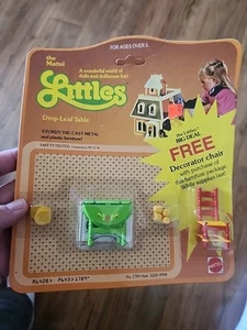 Vintage 1980 Mattel The Littles Diecast Dollhouse Furniture Drop Leaf Table Cups - Picture 1 of 6