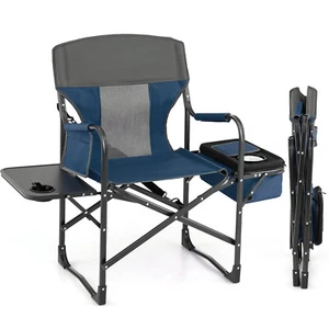 Folding Camping Directors Chair Portable w/ Cooler Bag & Side Table Blue - Picture 1 of 8