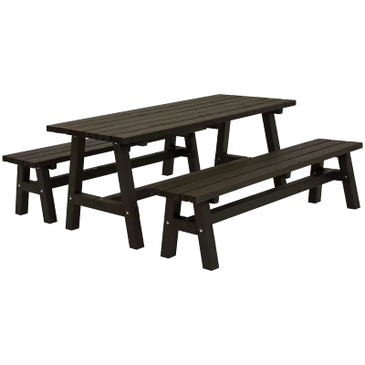 Sitzgarnitur Gartentisch Country Plankengarnitur 1 Tisch 2 Bänke schwarz - Bild 1 von 4