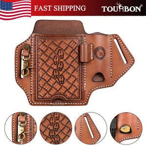 TOURBON Genuine Leather Phone Case Heavy Duty Cell Phone Belt Holster Pen Carry - Picture 1 of 24