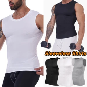 Men Compression Shirt Sleeveless Body Shaper Quick Dry Slimming Tank Top Vest - Picture 1 of 24