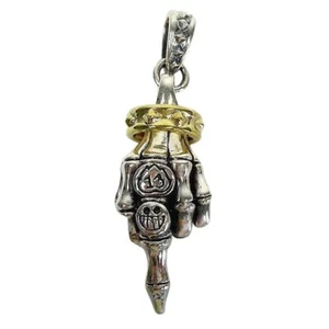 ROCKER SKELETON FINGER HAND 925 STERLING SILVER PENDANT NEW MENS BIKER FOR CHAIN - Picture 1 of 3