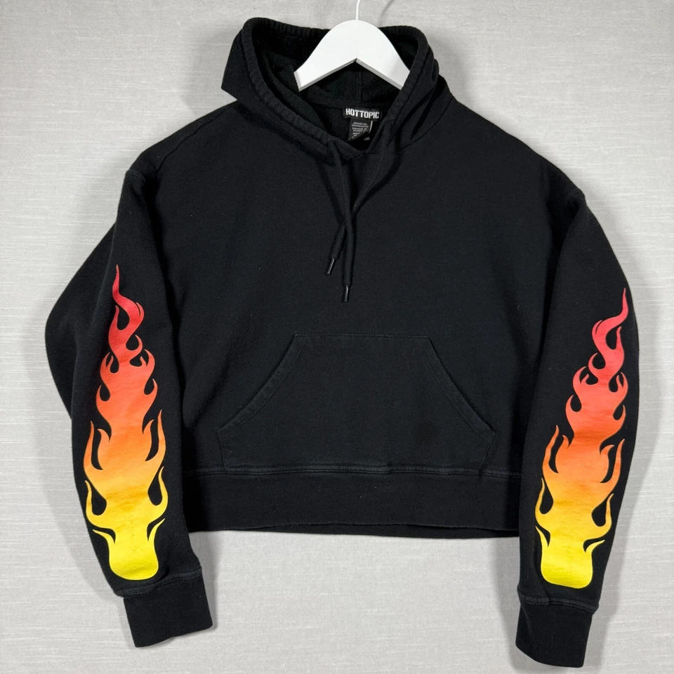 Hot Topic пуловер женщин маленький черный пламени эмо готики гранж панк толстовка с капюшоном Y2K - Изображение 1 из 4