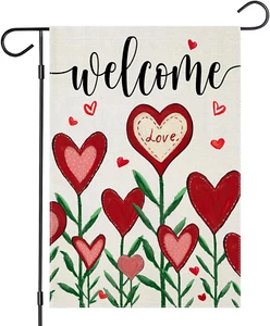 Welcome Valentines Day Garden Flags for outside Decoration, Love Flowers Small Y - Picture 1 of 7