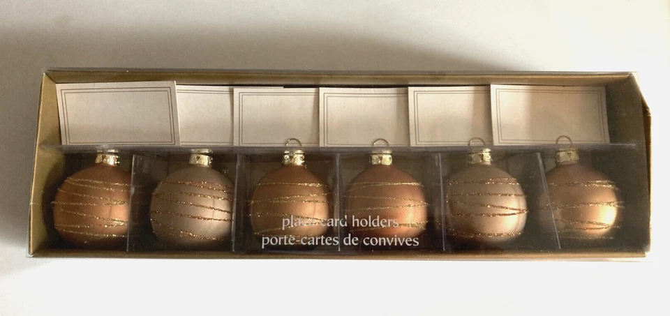 Pier 1 Imports 6 Christmas Ball Ornament Place Card Holders and 12 Name Cards