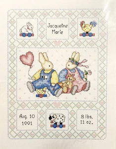 1991 Bucilla DaisyKingdom Honey Bunnies Birth Record 40594 CrossStitch Kit 12631 - Picture 1 of 3