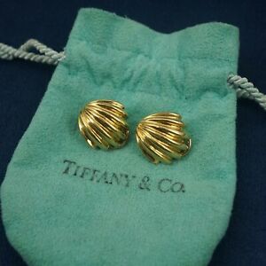 Tiffany & Co. 18k Shell Clip-On Earrings w/ Pouch - Free Shipping USA