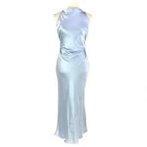 Vestido Reformation Horizon Azul Claro Casette Seda 8 NUEVO Capucha Cuello Midi Formal - Imagen 1 de 7