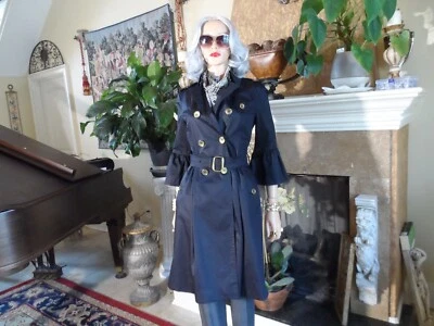 Новый Burberry London черный пояс двубортный хлопок саржи линь пальто размер 6 - Изображение 1 из 4