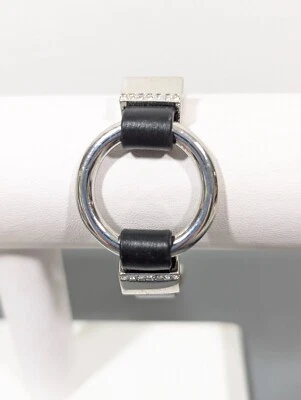 Brazalete Western Boho Negro Imitación Cuero Tono Plata Circular Palanca 7.5 pulgadas Foto 1 de 4