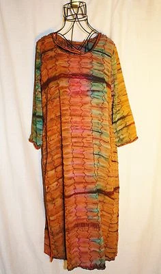 Tinte de tinte hecho a mano con cuentas de gasa caftán verdes y naranjas talla S/M Foto 1 de 3