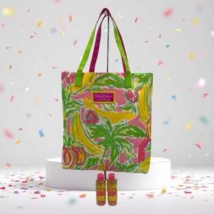 Lilly Pulitzer For Estee Lauder Multicolor Floral Strap Canvas Tote W/2 Bottles - Picture 1 of 12