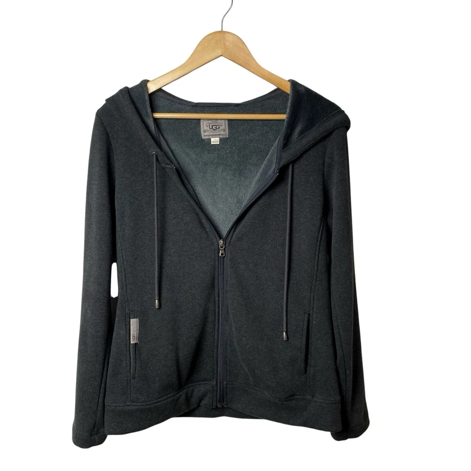 UGG Sudadera con Capucha Forrada de Vellón Cremallera Completa Gris Oscuro Para Mujer’s S Suave Acogedora Sudadera Bolsillo Foto 1 de 4