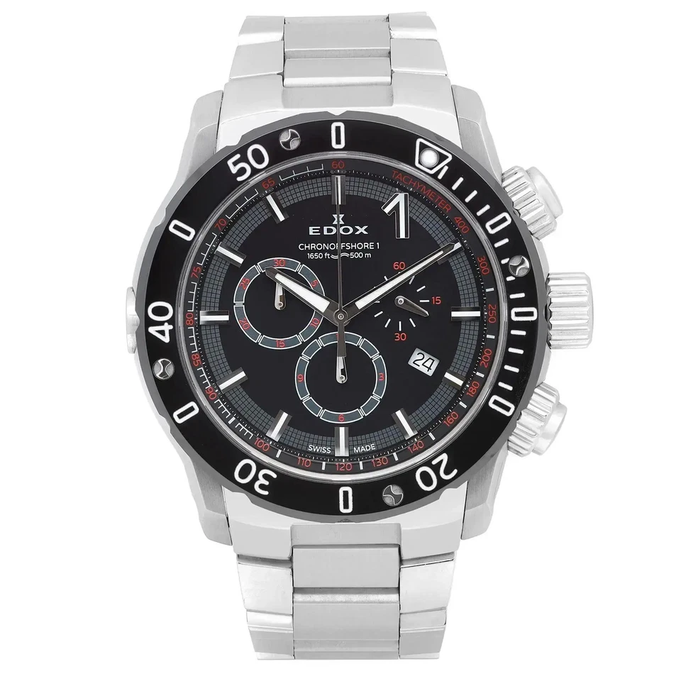Reloj de cuarzo para hombre Edox Chronoffshore-1 45 mm acero esfera negra 10221 3M NIN Foto 1 de 4