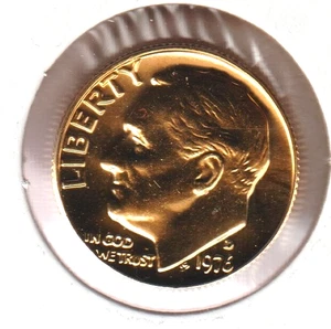 24k Gold Plate Rare Old US 1976 Liberty Roosevelt Dime Collector Collection Coin - Picture 1 of 2