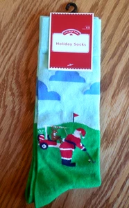 NEW  Holiday Time "Santa Golfing" Novelty Socks  Size 6-12 Men’s Crew - Picture 1 of 3