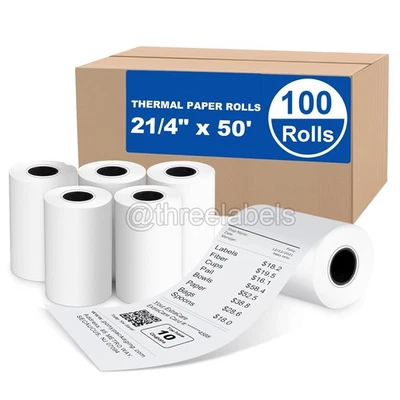 100 Rolls Thermal Paper Receipt Rolls 2-1/4" x 50' White POS Cash Register Tape - Image 1 of 4