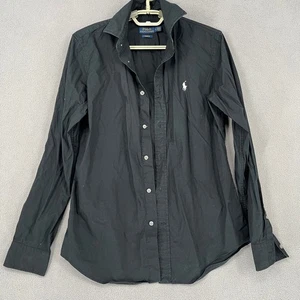 Camisa Ralph Lauren Mujer 8 Negra Blanca Calce Ajustado Manga Larga Botón Formal - Imagen 1 de 15