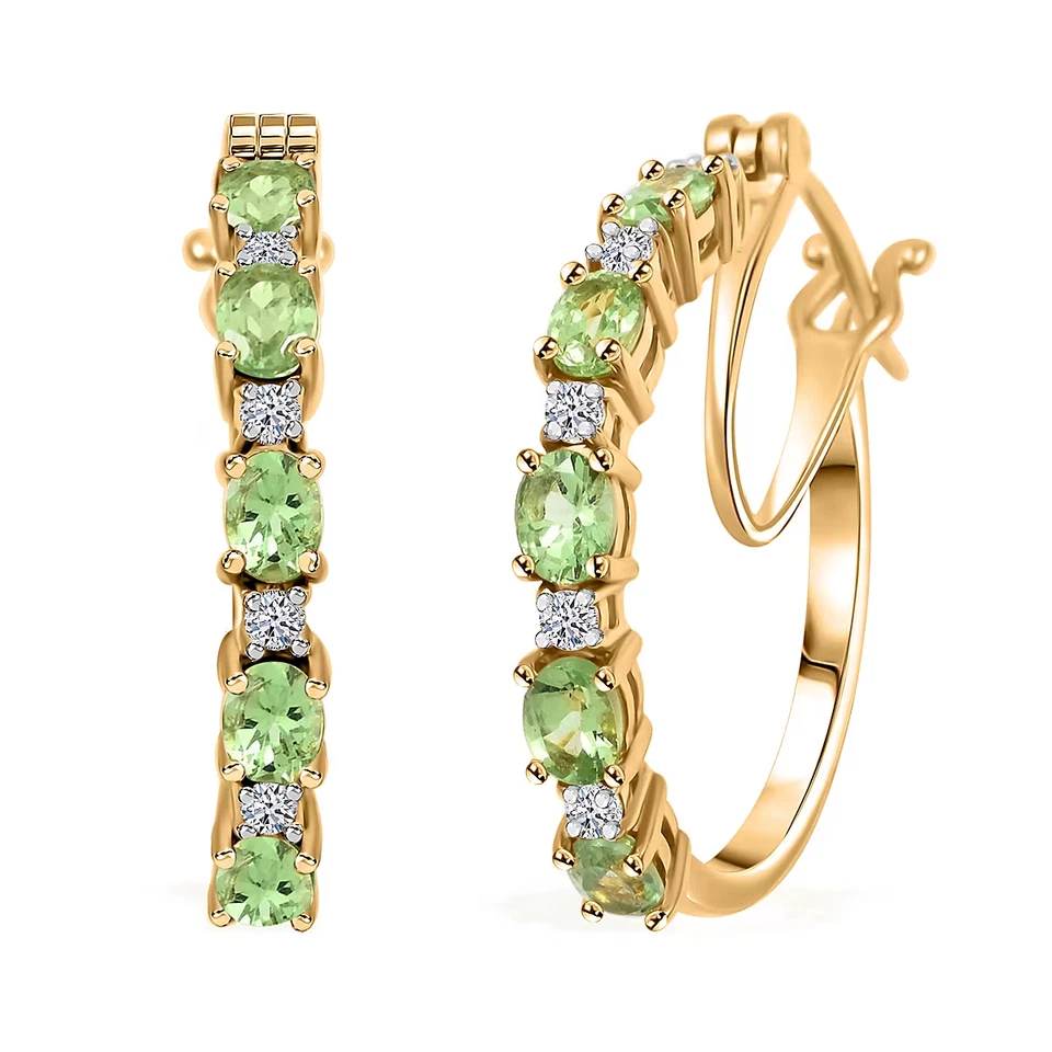 Aretes tipo argolla de diamantes cultivados en granate y laboratorio de 2,50 quilates de oro de 18 quilates sobre plata Foto 1 de 4