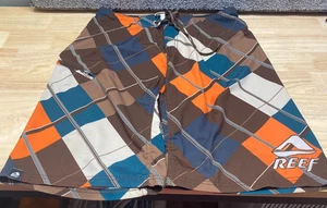 Reef Board Shorts Mens 34 Brown Plaid Swim Trunks Ridiculously Comfortable - Picture 1 of 8